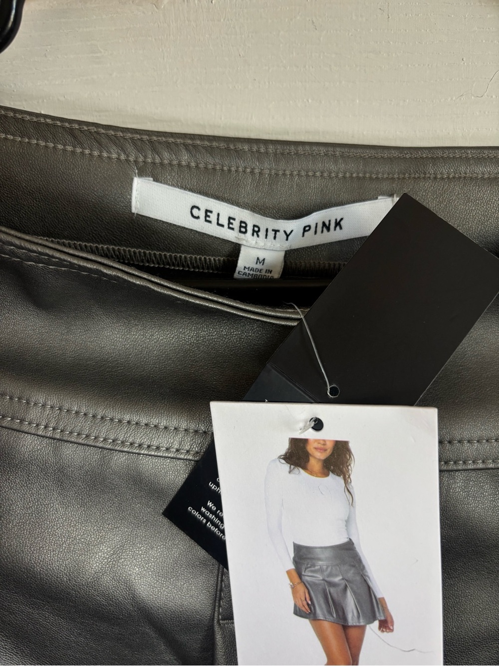 Celebrity Pink Metallic Charcoal Faux Leather Mini Skirt